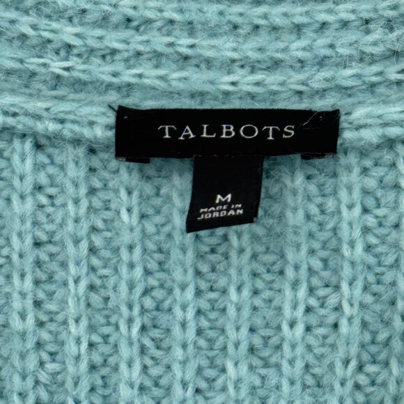 Talbots Womens Knit Sweater Shawl Collar size Medium teal Wool Blend - Picture 2 of 12